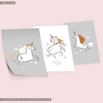 Μονόκεροι με ευχές, κάδρο, μαύρη κορνίζα, τρίπτυχο  2