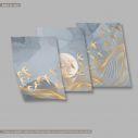 Golden abstract lines and birds 3 panels