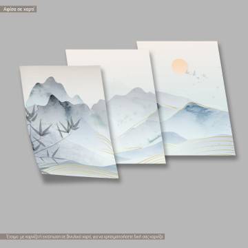 Mountains gold lines texture, κάδρο, μαύρη κορνίζα τρίπτυχο 2