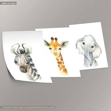 Little Africa, Zebra, giraffe, elefant poster, 3 panels 2