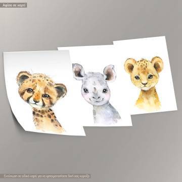Little Africa, Little tiger, Rhino, Lion, 3 panels 2