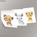 Little Africa, Little tiger, Rhino, Lion, 3 panels