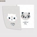 Kids canvas print Newborn Fox and Raccoon, diptych