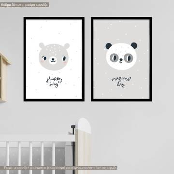 Kids canvas print Newborn Bear and Panda, diptych