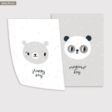 Kids canvas print Newborn Bear and Panda, diptych 2