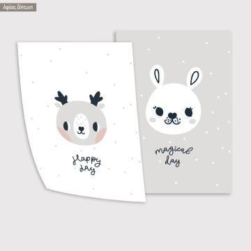 Kids canvas print Newborn Deer and Bunny, diptych 2