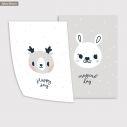 Kids canvas print Newborn Deer and Bunny, diptych