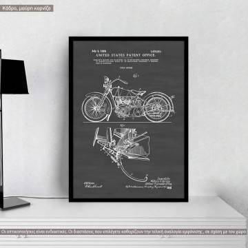 Harley Davidson motorcycle patent, κάδρο, μαύρη κορνίζα 