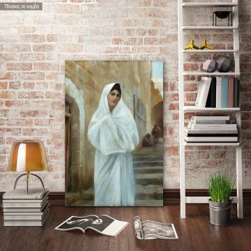 Πίνακας ζωγραφικής Γυναίκα στα λευκά, Ράλλης, αντίγραφο σε καμβά, κοντινό
