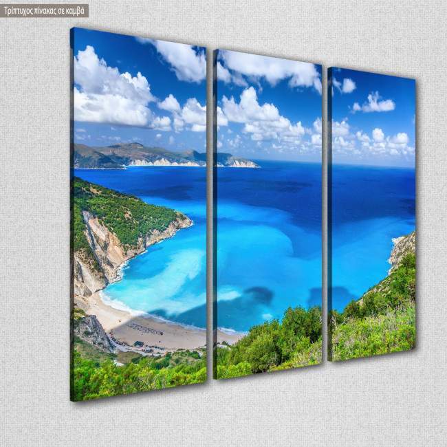 Canvas printAerial view of Myrtos beach, Kefalonia,3 panels