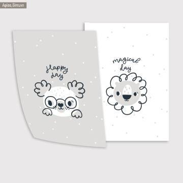 Kids canvas print Newborn Koala and Lion, diptych 2