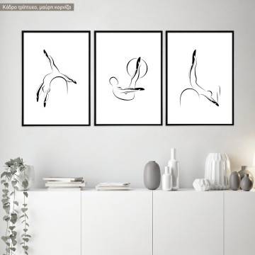 Pilates abstract poses II, κάδρο, μαύρη κορνίζα τρίπτυχο