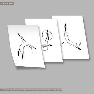 Pilates abstract poses II, κάδρο, μαύρη κορνίζα τρίπτυχο 2