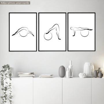 Pilates abstract poses III, κάδρο, μαύρη κορνίζα τρίπτυχο