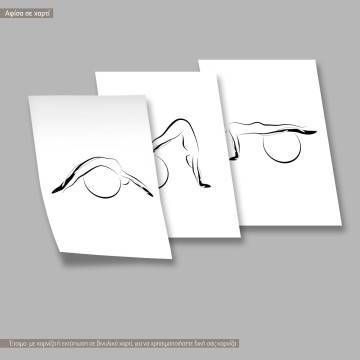 Pilates abstract poses III, κάδρο, μαύρη κορνίζα τρίπτυχο 2