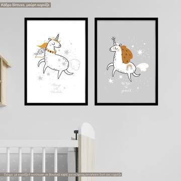 Kids canvas print Unicorns with wishes II, diptych
