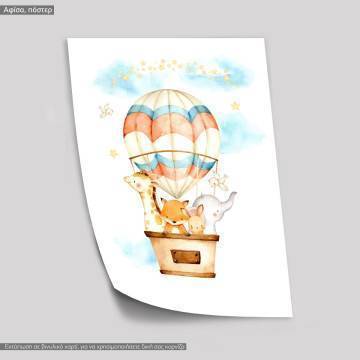 Poster Hot air balloon animals art I, watercolor 2