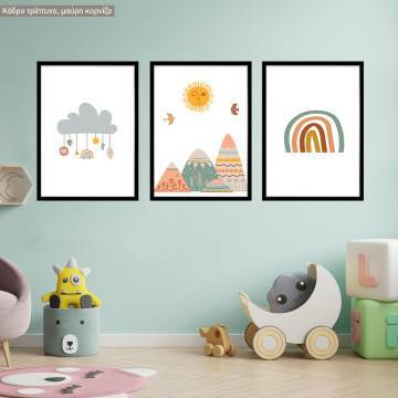 Playful cloud, Μountains, Rainbow, Poster, Boho style