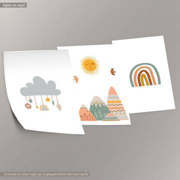 Playful cloud, Μountains, Rainbow, Poster, Boho style 2