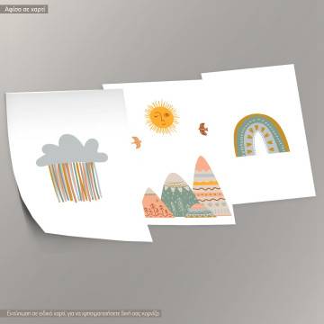 Rainy cloud, Mountains, Rainbow, Poster, Boho style 2