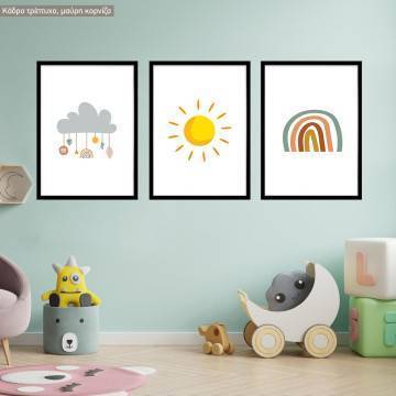 Playful cloud, Sun, Rainbow, Poster, Boho style
