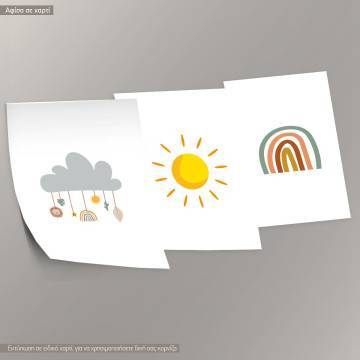 Playful cloud, Sun, Rainbow, Poster, Boho style 2