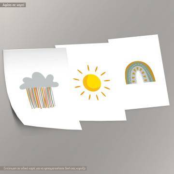 Rainy cloud, Sun, Rainbow, Poster, Boho style 2