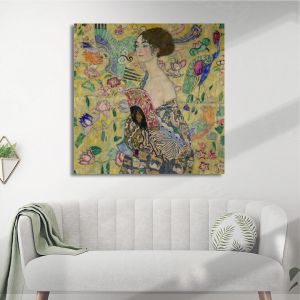 Πίνακας ζωγραφικής Lady with a fan Klimt G. Καμβάς τελαρωμένος Όψη 1