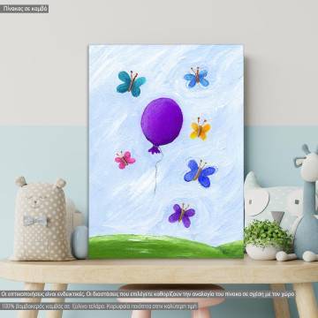 Πίνακας παιδικός σε καμβά Μπαλόνι και πεταλούδες