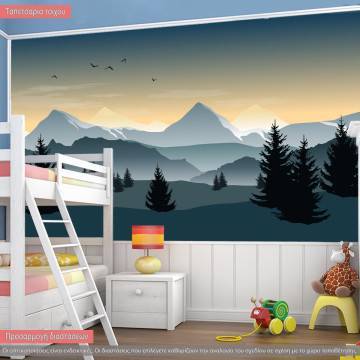 Wallpaper Vector landscape silhouettes, trees, mountains