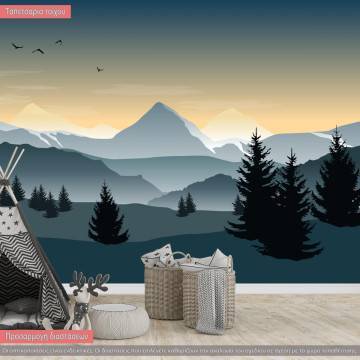 Wallpaper Vector landscape silhouettes, trees, mountains 2