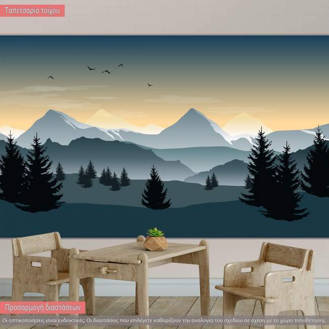 Wallpaper Vector landscape silhouettes, trees, mountains