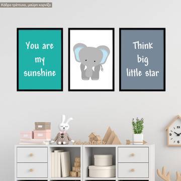 Kids canvas You are my sunshine, Elephant,3 panels