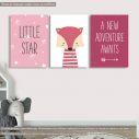 Πίνακας σε καμβά παιδικός Little star, new adventure girly, τρίπτυχος, καμβάς