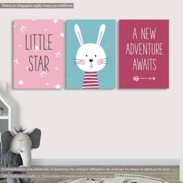 Kids canvas print Little star, new adventure girly,3 panels