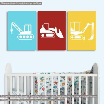 Πίνακας παιδικός σε καμβά Εργοτάξιο Ι, τρίπτυχος, καμβάς τελαρωμένος 