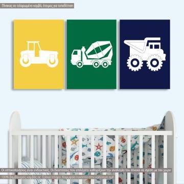 Πίνακας παιδικός σε καμβά Εργοτάξιο ΙΙ, τρίπτυχος, καμβάς τελαρωμένος