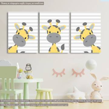 Πίνακας παιδικός σε καμβάCute giraffes set, τρίπτυχος, καμβάς τελαρωμένος