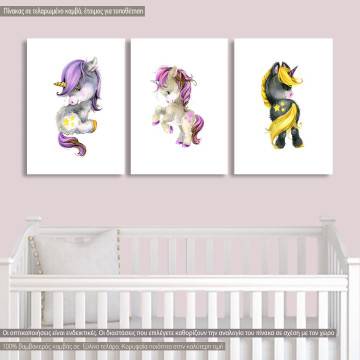 Kids canvas print Unicorn 3 panels