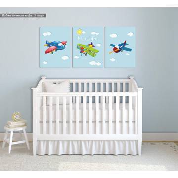 Kids canvas print Airplane,3 panels