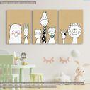 Πίνακας σε καμβά Cartoon sketch animals, τρίπτυχος, καμβάς τελαρωμένος 
