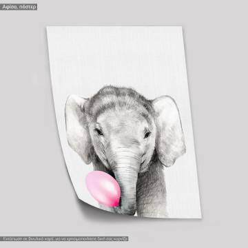 Pink Bubble baby elephant, poster