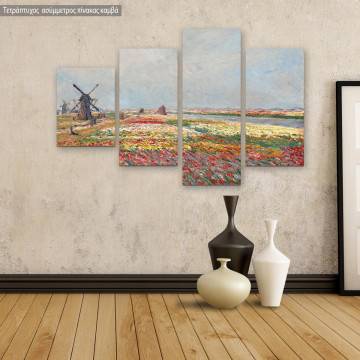 Canvas print Tulip fields with windmill, Monet C, four panels