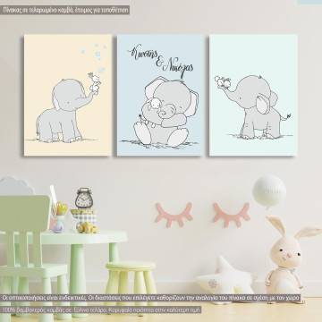 Πίνακας σε καμβά Αδερφάκια αγκαλίτσα, τρίπτυχος, καμβάς τελαρωμένος 1