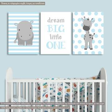 Canvas print Dream big, hippo, 3 panels