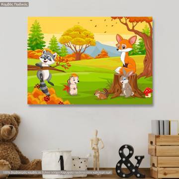 Kids canvas print forest animals autumn