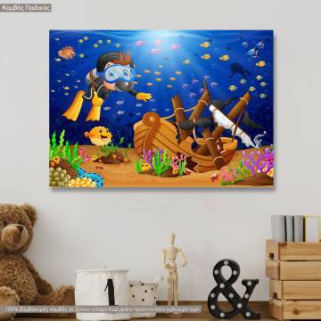 Πίνακας παιδικός σε καμβά, Sea bottom journey I