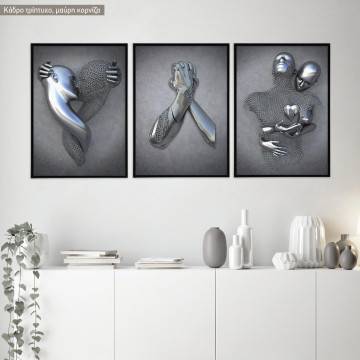 Love, 3d grayscale, 3 panels poster