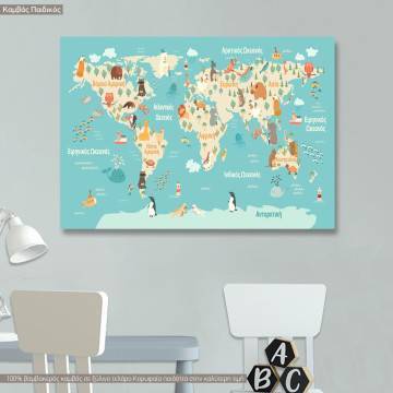 Kids canvas print Map with animals