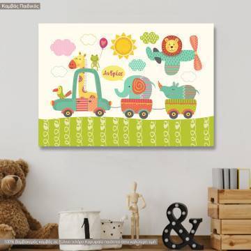 Kids canvas print Train with baby animals